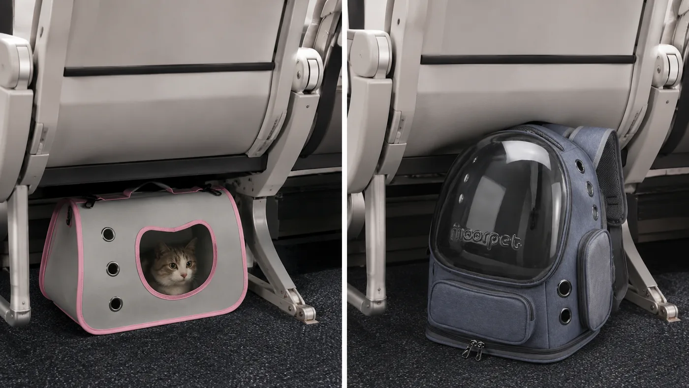 A rigid plastic cat carrier of the traditional kind